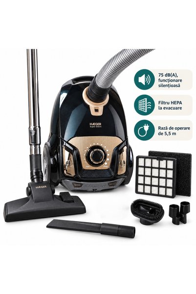HAEGER Aspirator cu sac SUPER SILENT, Putere 750W, Capacitate sac 4L, Filtru ...