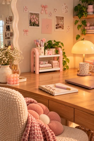 ZOVİYA Pembe İki Katlı Dekoratif Organizer Raf - 3D Tasarım