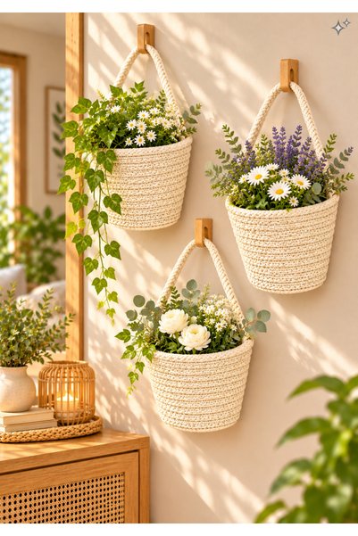 ÖRGÜM Basket 3-Piece Mini Decorative Cobalt Organizer 12X10 cm (Plants and Ha...
