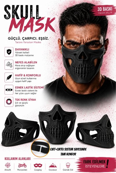 TREDO Kuru Kafa Maskesi - Skull Mask - Tek Renk