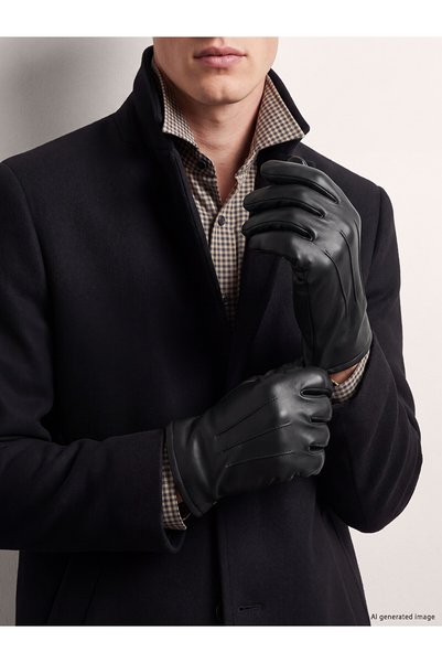 LC Waikiki Ozmarka New Season Black Leather Look Men's Gloves