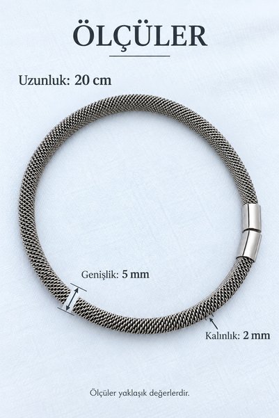 beus Kararmaz Hasır Tel Örgü Kelepçe Bileklik 316L Paslanmaz Çelik Gümüş Renk - Kadın