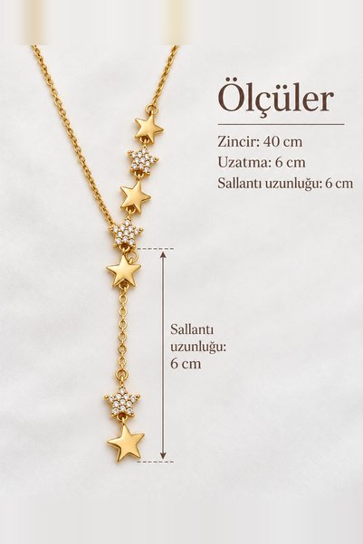 beus Kararmaz Kayan Yıldız Detaylı Kolye 316L Paslanmaz Çelik Gold 40+6 cm - Kadın