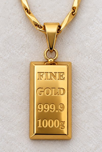 beus Kararmaz Külçe Kolye 316L Paslanmaz Çelik Gold - Kadın