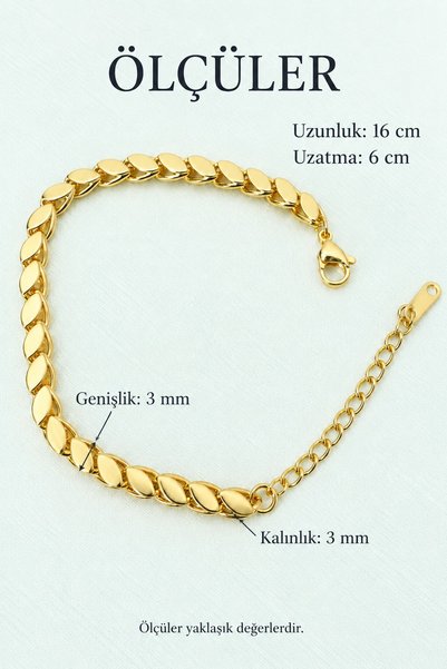 stainless steell Paslanmaz Çelik Arpa Zincirli Gold Bileklik - Kadın