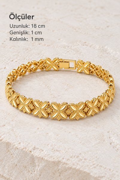 beus Kararmaz Çiçek Motifli Bileklik 316L Paslanmaz Çelik Gold - Kadın