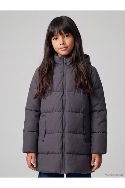 LC Waikiki Ozmarka New Season Anthracite Hooded Girl's Puffer Coat