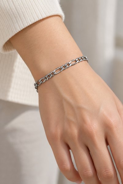 stainless steell Taşsız Sade Zincir Bileklik 316L Paslanmaz Çelik Gümüş Renk Ayarlanabilir - Unisex