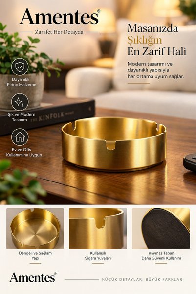 Amentes Gold Stainless Metal Ashtray