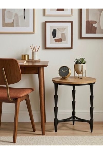 IN HOME STORE Modern Design Side Table Wooden Top and Metal Base Table