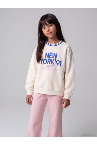 LC Waikiki سويت شيرت سميك للفتيات من ALITA CITY Farkıyla LCW Kids Ecru New Yo...