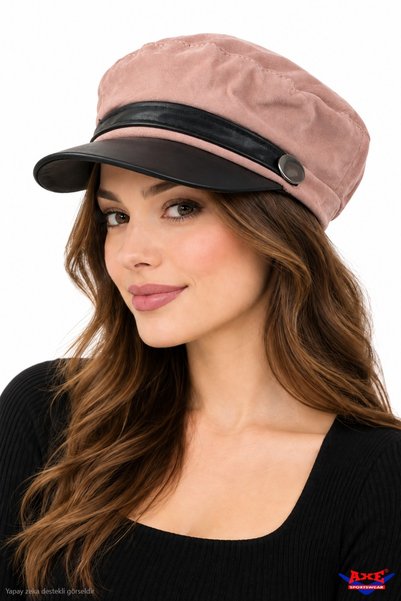 AXE SPORTSWEAR Powder Color Suede Captain's Cap Hat Autumn Winter Faux Leathe...