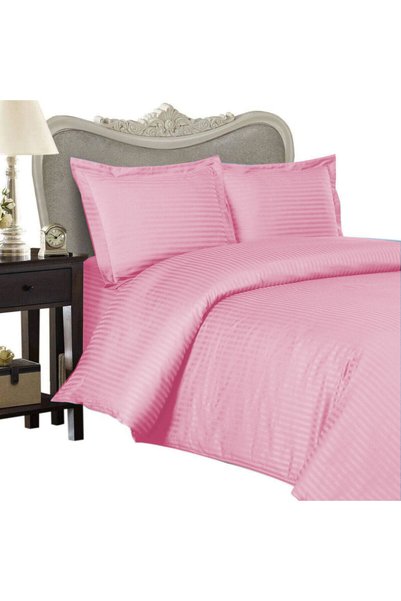 HomePuls Set lenjerie de pat single Damask Polybumbac Dungi 1 cm, 3 piese, Ce...