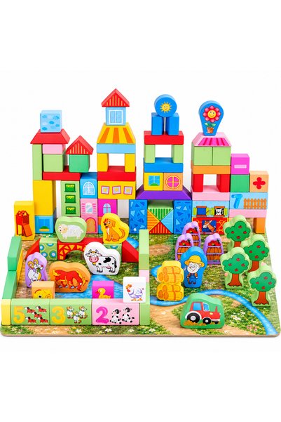 SOLTOY Set of 100 educational wooden blocks SOLTOY® – Animal Farm, Montessori...