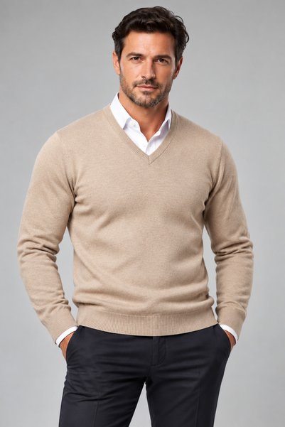 Baran Işık Rüya Men's 100% Cotton Knitwear V-Neck Sweater