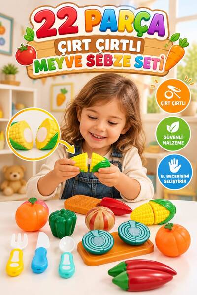 Tıfıl Toys Kesilebilir Üzümlü Meyve ve Sebze Setim! 22 Parçalı Kesilebilir ve...