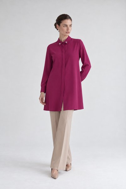 Levidor Fuchsia Long Shirt with Stone Collar