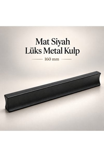 Badem10 Özen Düz Mat Siyah Metal (160 mm - 16 cm) Çekmece Kulbu Mobilya Dolap Dolabı Kulpu Kulpları