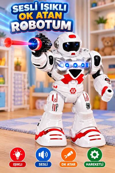 Tıfıl Toys Pilli Işıklı Ok Atan Robot 827-1 Kırmızı