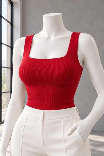 Modafeminen Square Neck Knitwear Blouse Tr082 Red