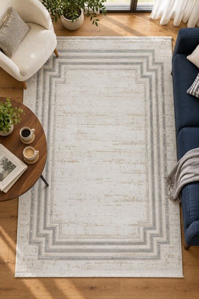 Soft Doku Saçaklı Leke Tutmaz Dokuma Taban Modern Salon Halısı - Gri 160 x 230 cm