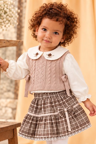 Rocha Baby Baby Girl 3-Piece Vintage Set - Embroidered Collared Shirt, Knit S...