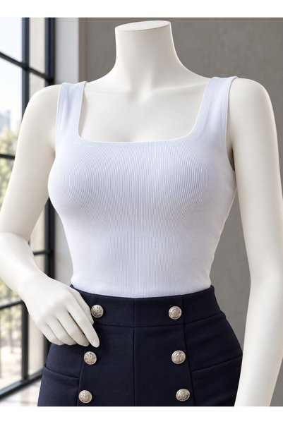 Modafeminen Square Neck Knitwear Blouse Tr082 White