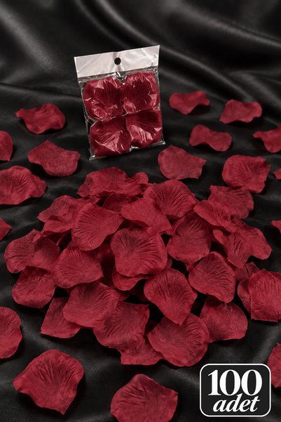 ZEYMERADE Yapay Bordo Gül Yaprağı, 100 Adet Romantik Dekor Hediye Süs Düğün K...
