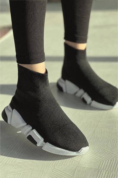 Pruva moda Siyah Bağcıksız Streç Bez Çorap Ayakkabı Sneaker Kadın Ve Erkek - ...
