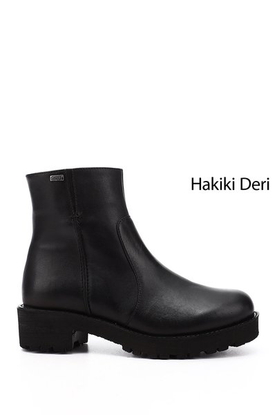 GÖNDERİ(R) Kadın Siyah Fermuarlı Kalın Topuklu Hakiki Deri Bot