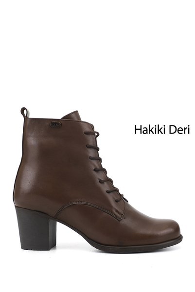 GÖNDERİ(R) Women's Brown Antique Zippered Thick Heeled Genuine Leather Boots