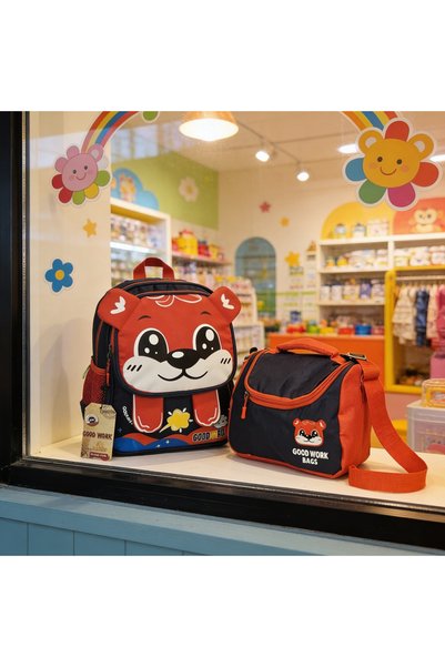 wellwich Red Cute Figured Kindergarten Bag Set (Backpack and Lunchbox)