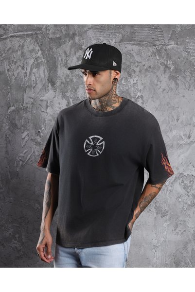 Overdrive Hot Road Oversize Stone Acid Yıkamalı Unisex Kısa Kol Tshirt