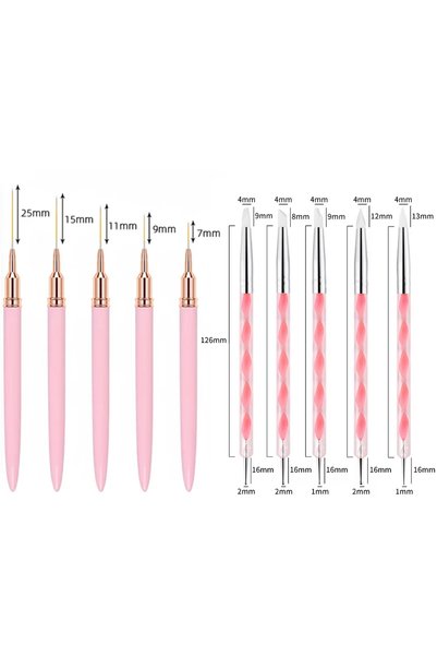Choice Pink 10Pcs Nail Liner Brush Set UV Gel Nail Brushes Kits Silicone Poin...