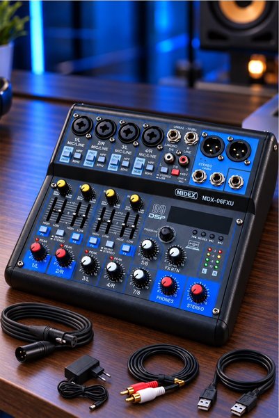 Midex Mdx-06fxu Ses Mikseri Stüdyo Kayıt Için 6 Kanal Ses Kartlı 99 Dsp Efekt...