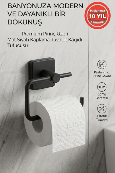 BanyomHome Matte Black Stainless Brass Mounted Vizyon Toilet Paper Holder