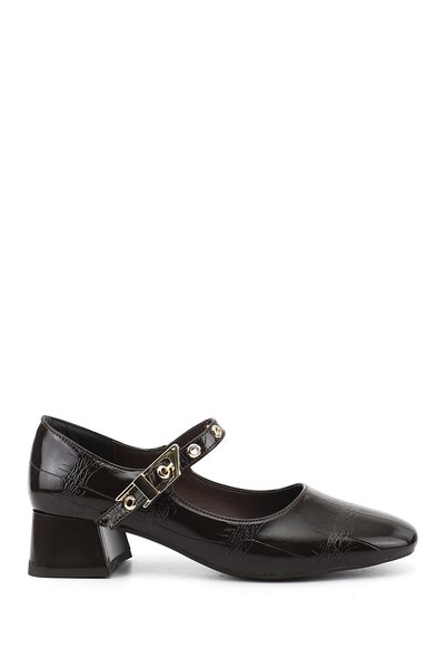 GÖNDERİ(R) Women's Brown Croco Short Thick Heeled Mary Jane Shoes
