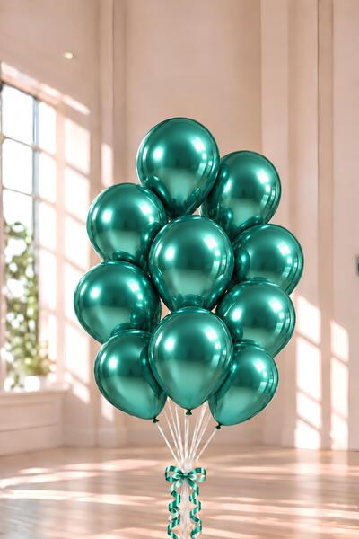 Patladı Gitti 12 İnç Krom Yeşil Balon 10 Adet