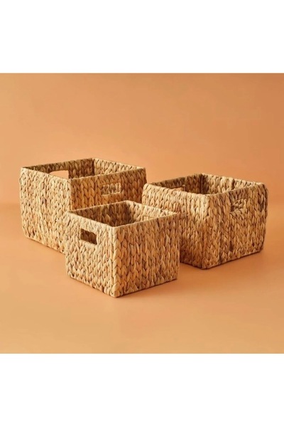 HND CONCEPT Wicker Square Thick Braided Basket Set of 3