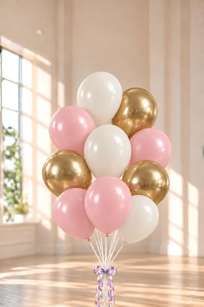Patladı Gitti 12 Inch Chrome Gold- Sea Sand- Pink 10 Balloons