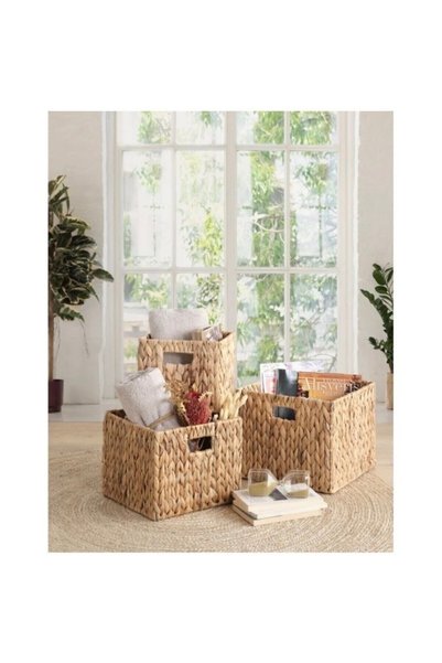 HND CONCEPT Wicker Square Thick Braided Basket Set of 3