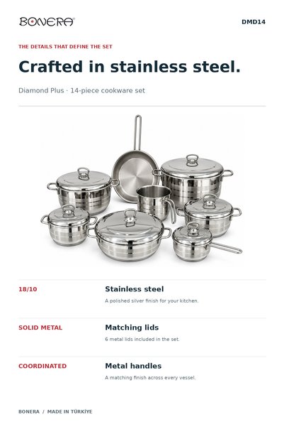 Bonera Diamond Plus Stainless Steel Cookware Set, 14 pcs