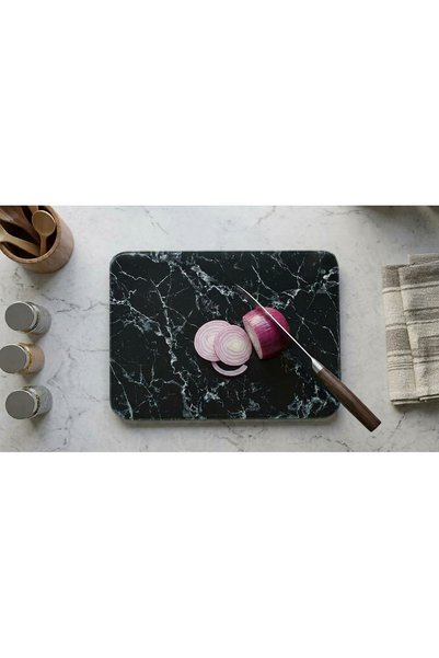 Saban 20X30Cm - Frosted Glass, Black Marble - Cutting Board - Presentation Tray