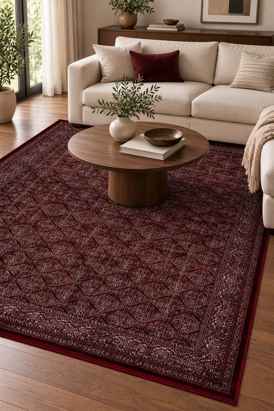 ALA RUGS Afgan Bordo Makine Dokuma Vintage Salon Oturma Odası Halısı
