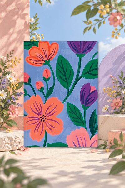 Le Color دفتر ملاحظات بغلاف صلب من بلوم جاردن، مخطط باللون الأزرق، مقاس 13x18 سم