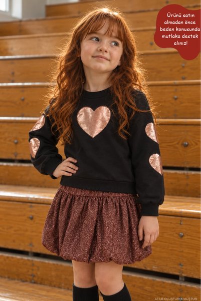 Eray Kids Girl's Heart Long Sleeve Sweatshirt Balloon Skirt Holiday Set (2-5 ...