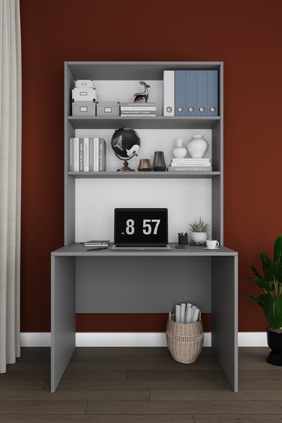 asratrend Modern Dolaplı Raflı Kitaplıklı Çalışma Masası %100 MDF Bilgisayar ...
