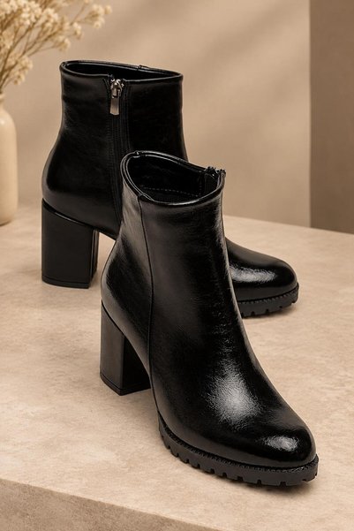 Dubais Shoes Γυναικείες μαύρες δερμάτινες μπότες με φερμουάρ, κομψές καθημερι...