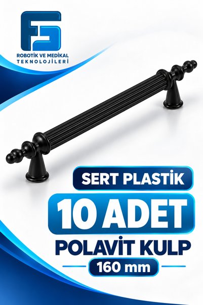 FG ROBOTİC Hard Plastic Polavit 160 mm Black Furniture Handle 10 Pieces