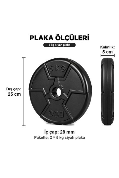 ECG Vinyl Spor Hero Serisi 5 kg Plaka 2 Adet Siyah Halter Seti 2 x 5 Kg